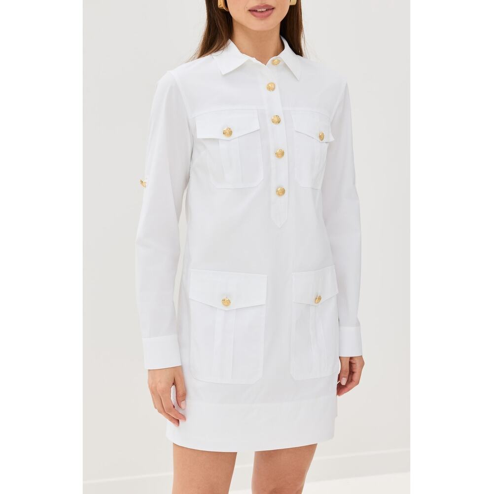 Veronica Beard Saude Shirt Dress White Button Cargo Utility SZ 8